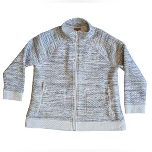 Talbots Diamond Quilted Full Zipper Jacket Light Gray And Off White Large Petite